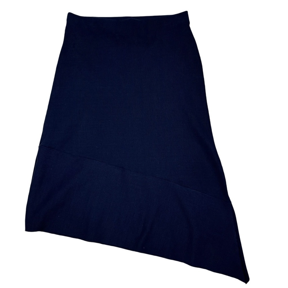 NWT New Zara Asymmetrical Ribbed Knit Navy Viscose Skirt Size L - Picture 5 of 7